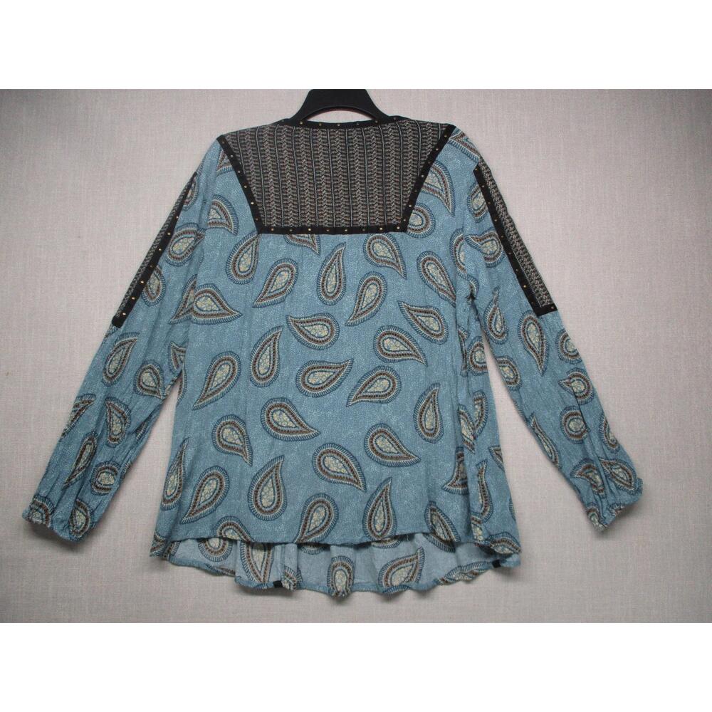 Style & Co Tunic Blue Paisley Bohemian Studded Tassel Peasant Blouse Size L - Picture 8 of 9